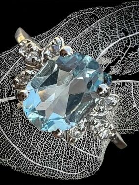 Elegant “Blue Topaz”  Zirconia Butterfly Ring Size 9